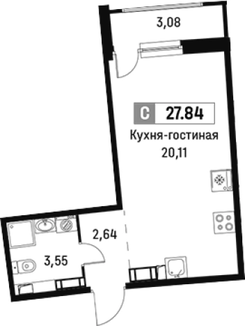 Купить Студию у метро Девяткино в Мурине. Вариант № 6214646, 0, площадь - квм, цена 5081827 рублей