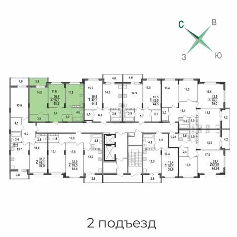 Купить квартиру в новостройках в Коврове. Вариант № 1266844, 2, площадь -  квм, цена 5491170 рублей