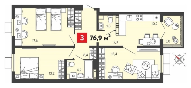 Купить трехкомнатную квартиру в ЖК Жилой комплекс "Радужные дворы" в Пензенской области. Вариант № 85781, 0, площадь -  квм, цена 6890240 рублей