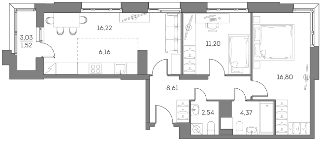 Купить двухкомнатную квартиру в новостройках в ЖК Аквилон Beside 2.0 в Москве. Вариант № 842120, 0, площадь -  квм, цена 24394921 рублей
