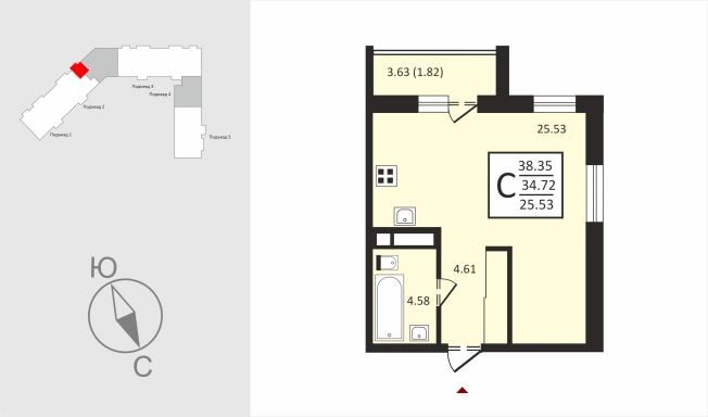 Купить Студию в Владимирской области. Вариант № 112832, 1, площадь -  квм, цена 4384800 рублей