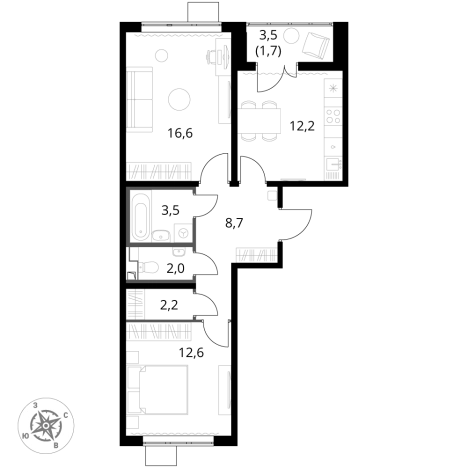 Купить двухкомнатную квартиру в ЖК 1-й Южный в Московской области. Вариант № 9806009, 0, площадь -  квм, цена 18873400 рублей