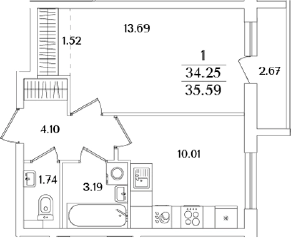 Купить однокомнатную квартиру на улице Тамбасова в Санкт-Петербурге. Вариант № 6713567, 0, площадь -  квм, цена 11176487 рублей