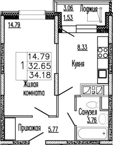 Купить однокомнатную квартиру в Хотькове. Вариант № 139581, 0, площадь -  квм, цена 4853560 рублей