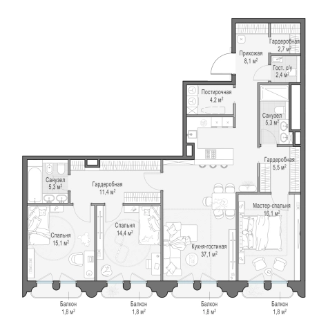 Купить трехкомнатную квартиру у метро Фрунзенская в Москве. Вариант № 169070, 0, площадь -  квм, цена 374760000 рублей