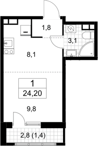 . Вариант № 3951458, 0, площадь - 22.8 квм, цена 7289330 рублей