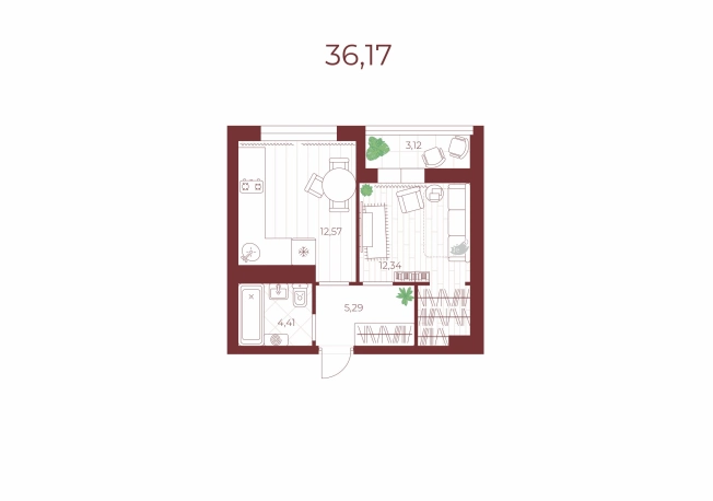 Купить однокомнатную квартиру в ЖК Притяжение в Тульской области. Вариант № 79051, 0, площадь -  квм, цена 3459000 рублей