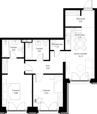 Купить двухкомнатную квартиру у метро Мякинино в Москве. Вариант № 1811025, 0, площадь -  квм, цена 38234104 рублей