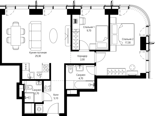 Купить двухкомнатную квартиру в СЗАО в Москве. Вариант № 161423, 0, площадь - квм, цена 25807520 рублей