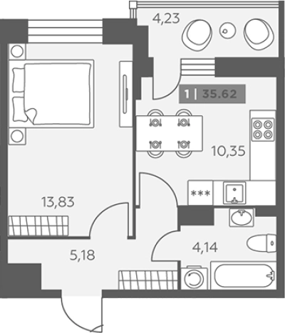 . Вариант № 6217847, 0, площадь - 34.35 квм, цена 6118529 рублей