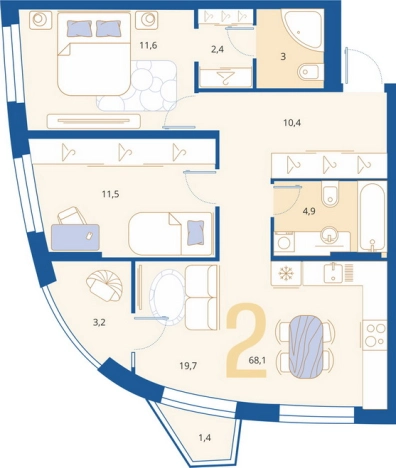Купить двухкомнатную квартиру в районе Октябрьский в Пензе. Вариант № 8096434, 0, площадь -  квм, цена 7831500 рублей