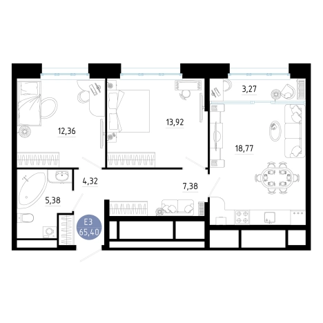 Купить двухкомнатную квартиру в районе Железнодорожный в Рязани. Вариант № 123253, 0, площадь -  квм, цена 8369238 рублей