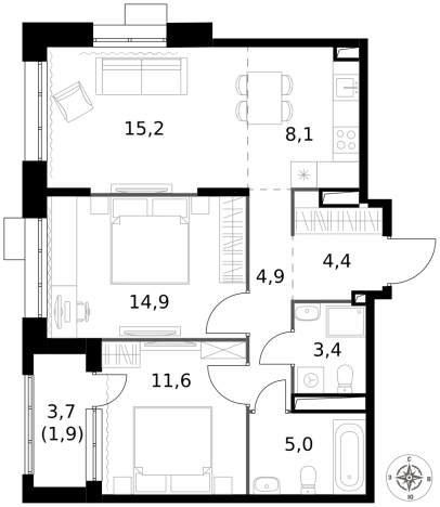 Купить трехкомнатную квартиру у метро Саларьево в Москве. Вариант № 9693043, 0, площадь -  квм, цена 23297580 рублей