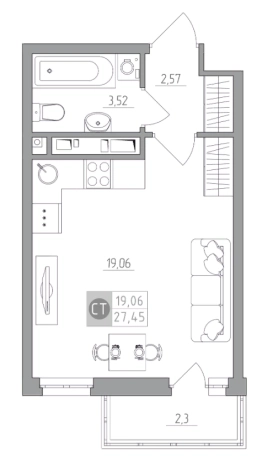 Купить Студию в новостройках в Тульской области. Вариант № 72954, 0, площадь -  квм, цена 3073577 рублей