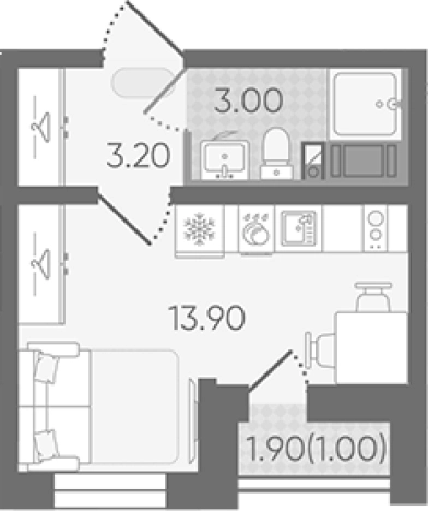 . Вариант № 8093573, 0, площадь - 20.1 квм, цена 4281401 рублей