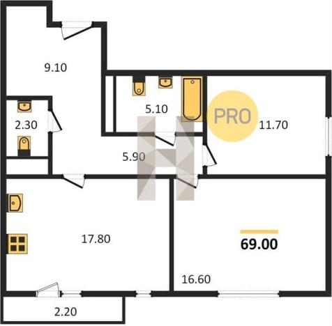 . Вариант № 62380, 0, площадь - 69 квм, цена 4973500 рублей