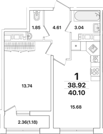 . Вариант № 8927867, 0, площадь - 38.92 квм, цена 9720491 рублей