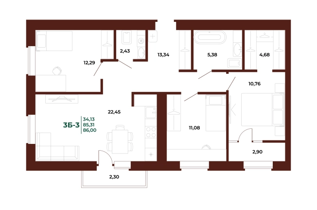 Купить трехкомнатную квартиру в новостройках на улице проспект Строителей в Пензе. Вариант № 418540, 0, площадь -  квм, цена 11206480 рублей