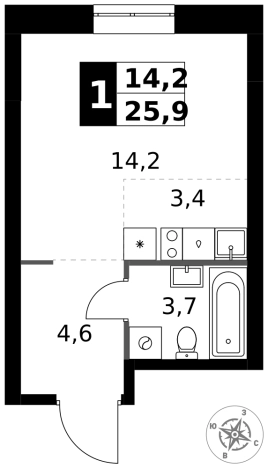Купить однокомнатную квартиру в новостройках в ЖК 1-й Измайловский в Москве. Вариант № 9716417, 0, площадь -  квм, цена 15343160 рублей