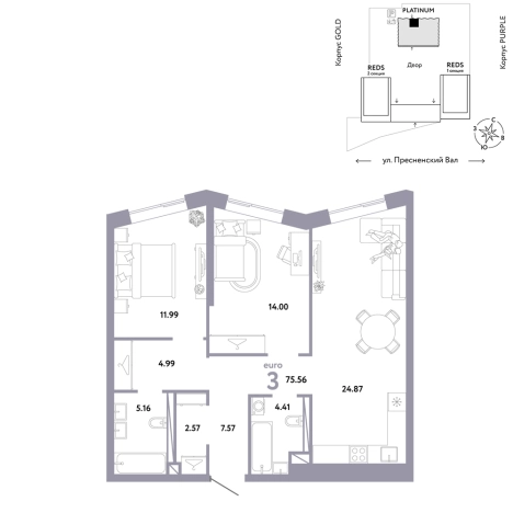 Купить трехкомнатную квартиру в новостройках в районе Пресненский в Москве. Вариант № 92311, 0, площадь - квм, цена 69855800 рублей