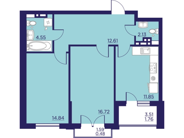 Купить двухкомнатную квартиру в ЖК Городские Сады в Воронеже. Вариант № 102947, 0, площадь -  квм, цена 9396818 рублей