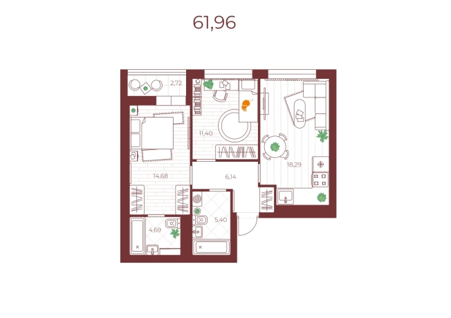 Купить двухкомнатную квартиру в новостройках в Тульской области. Вариант № 79069, 0, площадь -  квм, цена 5539000 рублей