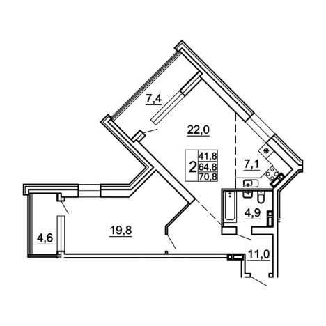 Купить двухкомнатную квартиру в новостройках на улице Лесная в Владивостоке. Вариант № 9539329, 0, площадь -  квм, цена 12743474 рублей