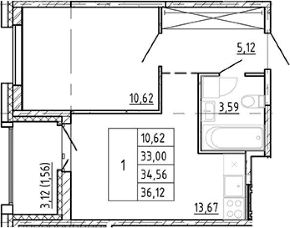 Купить однокомнатную квартиру в Ленинградской области. Вариант № 4040010, 0, площадь -  квм, цена 5865888 рублей