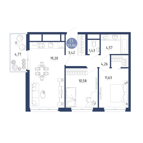 Купить двухкомнатную квартиру на улице проезд Бульвар Оптимистов в Рязанской области. Вариант № 114074, 0, площадь -  квм, цена 7061684 рублей