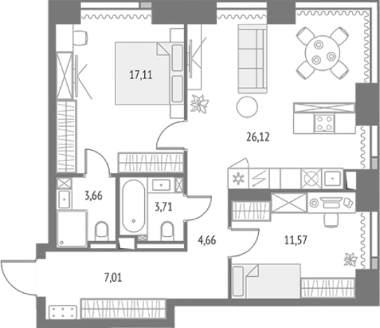 Купить двухкомнатную квартиру у метро Бутырская в Москве. Вариант № 97485, 0, площадь -  квм, цена 40000396 рублей