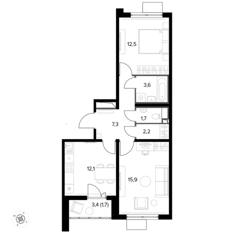 Купить двухкомнатную квартиру в ЖК Южная Битца в Московской области. Вариант № 9874987, 0, площадь -  квм, цена 14723970 рублей