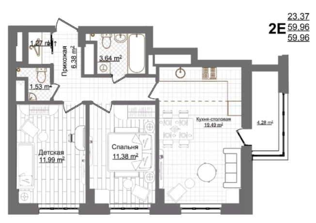 . Вариант № 120177, 0, площадь - 59.96 квм, цена 10732840 рублей