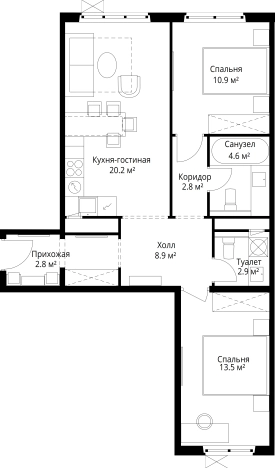 Купить двухкомнатную квартиру у метро Домодедовская в Видном. Вариант № 5825597, 0, площадь -  квм, цена 15836281 рублей