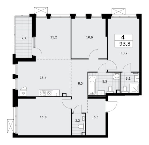Купить четырехкомнатную квартиру у метро Потапово в Москве. Вариант № 143101, 0, площадь -  квм, цена 36688932 рублей