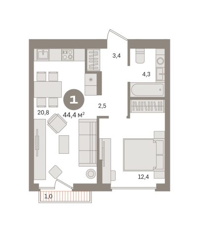 . Вариант № 8555440, 0, площадь - 44.38 квм, цена 8530000 рублей