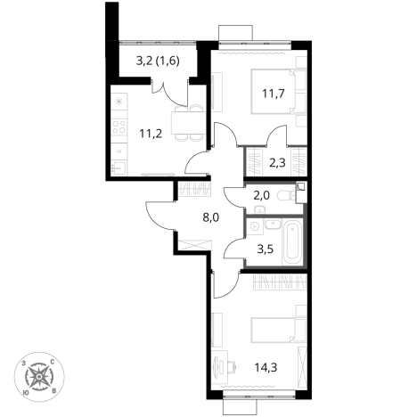 Купить двухкомнатную квартиру в ЖК 1-й Шереметьевский в Химках. Вариант № 9825064, 0, площадь -  квм, цена 17630340 рублей