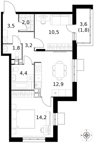 Купить двухкомнатную квартиру у метро Саларьево в Москве. Вариант № 9654644, 0, площадь -  квм, цена 20954370 рублей