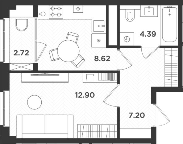 Купить однокомнатную квартиру в ЖК Новокасимово в Ленинградской области. Вариант № 7204324, 0, площадь -  квм, цена 5204773 рублей