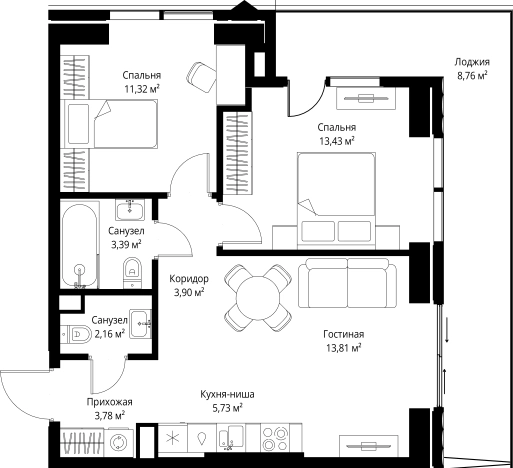 Купить двухкомнатную квартиру у метро Хорошево в Москве. Вариант № 7651876, 0, площадь -  квм, цена 43386888 рублей