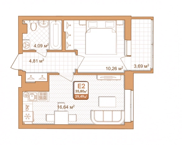 . Вариант № 71118, 0, площадь - 39.49 квм, цена 3749000 рублей