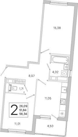 . Вариант № 9638696, 0, площадь - 51.84 квм, цена 12057984 рублей