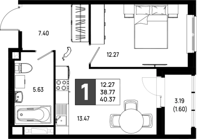 . Вариант № 6641853, 0, площадь - 38.77 квм, цена 5288470 рублей