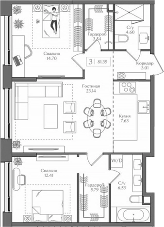 Купить трехкомнатную квартиру у метро Преображенская площадь в Москве. Вариант № 3567683, 0, площадь -  квм, цена 28740564 рублей
