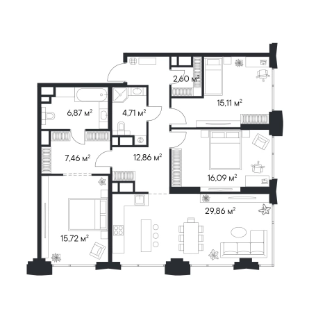 Купить трехкомнатную квартиру у метро Нагатинская в Москве. Вариант № 8167167, 0, площадь -  квм, цена 74756497 рублей