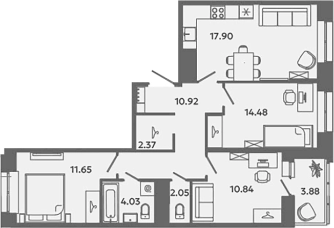 Купить многокомнатную квартиру в ЖК Загляденье в Ленинградской области. Вариант № 6631869, 0, площадь -  квм, цена 11671800 рублей