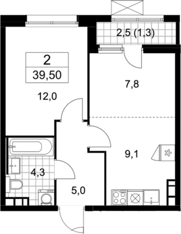 . Вариант № 161001, 0, площадь - 38.2 квм, цена 11906090 рублей