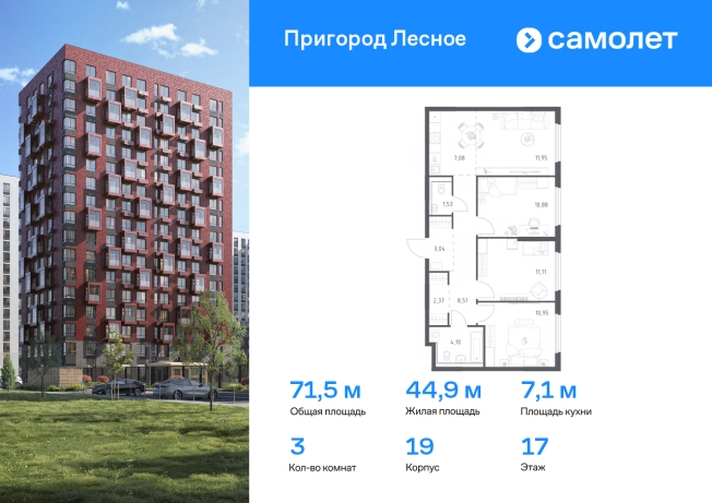 Купить трехкомнатную квартиру в районе Нагатинский Затон в Москве. Вариант № 1903019, 0, площадь -  квм, цена 14092587 рублей