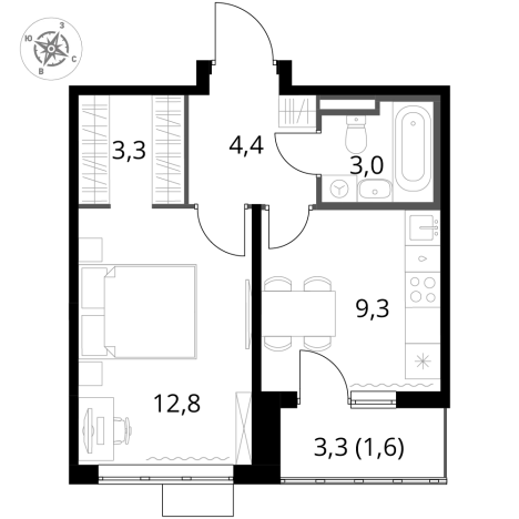 Купить однокомнатную квартиру в новостройках в Видном. Вариант № 9905711, 0, площадь -  квм, цена 11971200 рублей