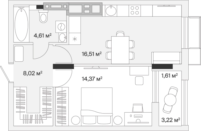 Купить однокомнатную квартиру в новостройках на улице Молодой Гвардии в Калининграде. Вариант № 101243, 0, площадь -  квм, цена 11539757 рублей