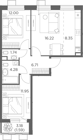 Купить трехкомнатную квартиру в Пушкине. Вариант № 97539, 0, площадь -  квм, цена 12102984 рублей